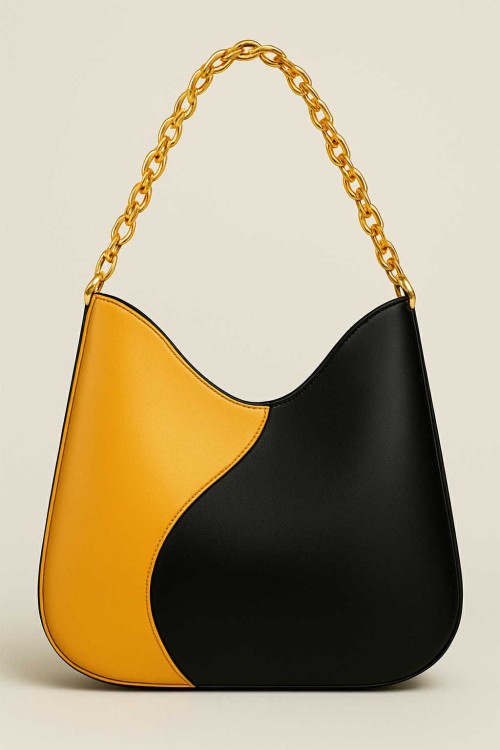 Two-Tone Chain Handle Shoulder Bag